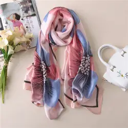 Оптовая продажа женский Шарф Модный цветочный принт летние шелковые шарфы шали пашмины женские обертывания бандана женские пляжные