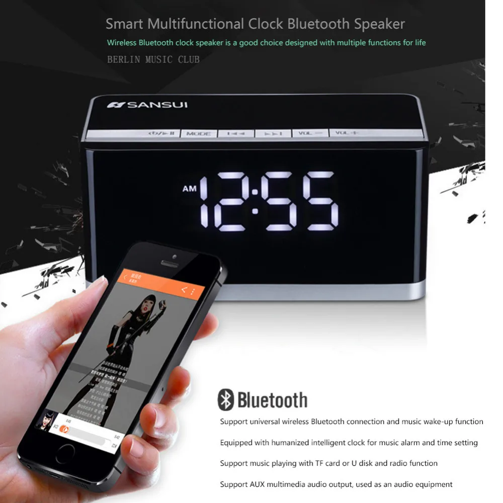 

High-Grade Bluetooth Audio Clock Alarm Portable Speaker Computer Living Room Stereo Subwoofer Radio LED Large Screen Display