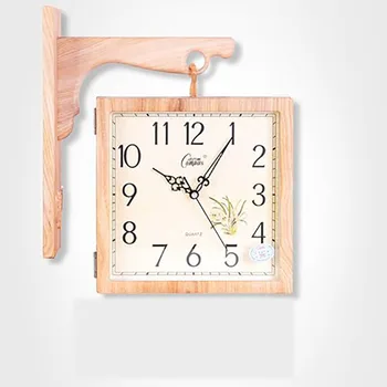 

Solid Wood Clock Double Sided Wall Clock Nordic Modern Mechanism Silent Guess Women Watches Home Decor Kitchen Living Room 5Q335