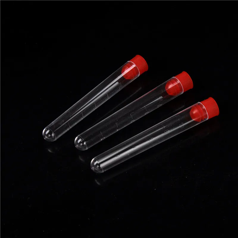 10pcs 16x100mm Clear Plastic Test Tubes with Caps Lab Round Bottle