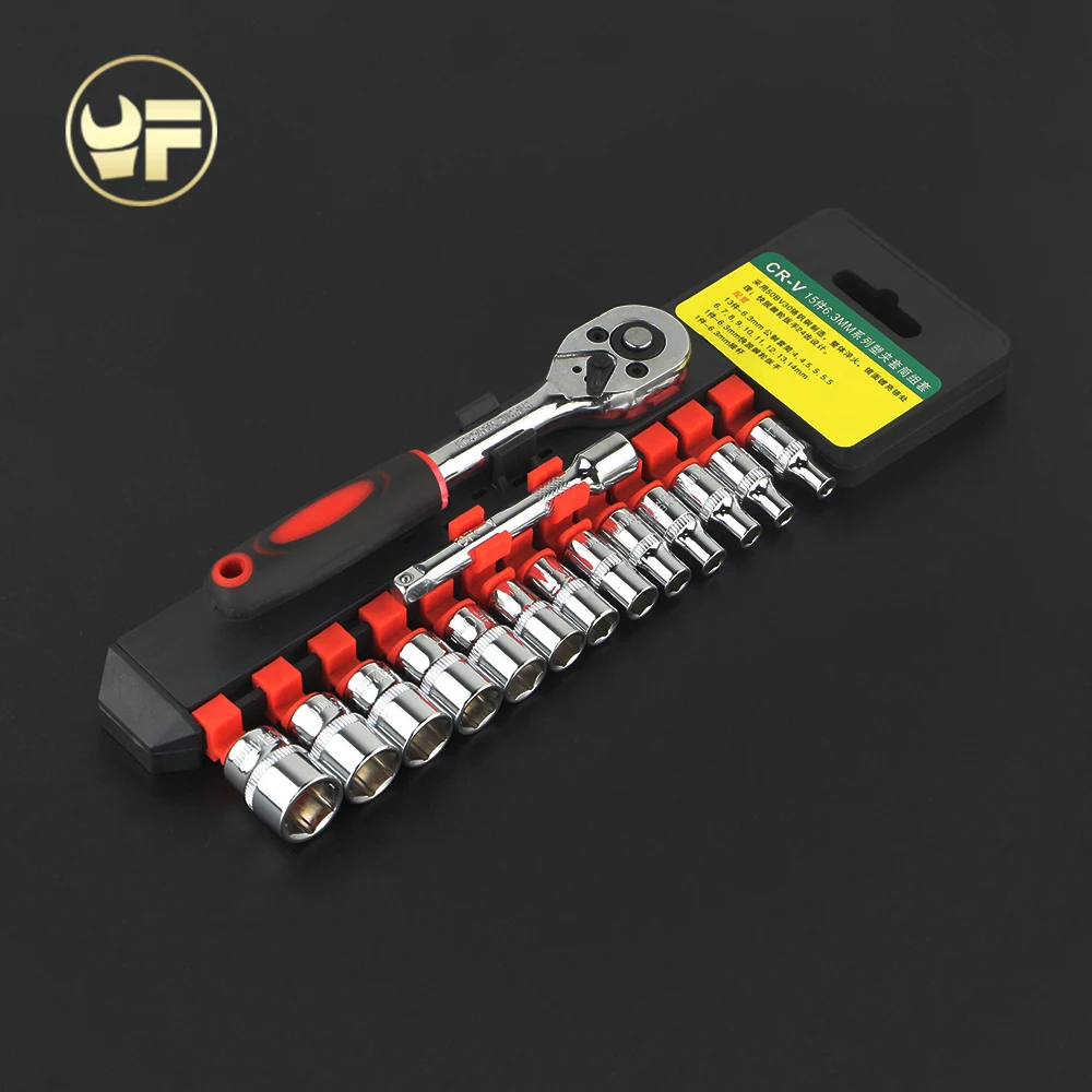 YOFE 15 pieces 1/4" 4 14mm Socket Wrench head metric socket set kit