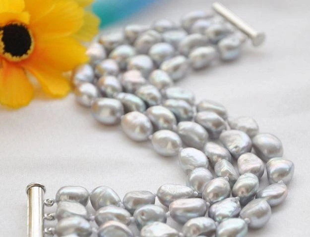 

4row 7.5" 9-11mm gray baroque freshwater cultured pearl bracelet AAS
