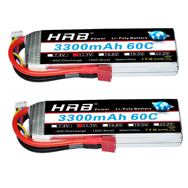 

2pcs HRB RC Lipo Battery 11.1V 3300mah 60C Max 120C For Helicopter Duratrax 1/10 Evader EXT2 EP RTR