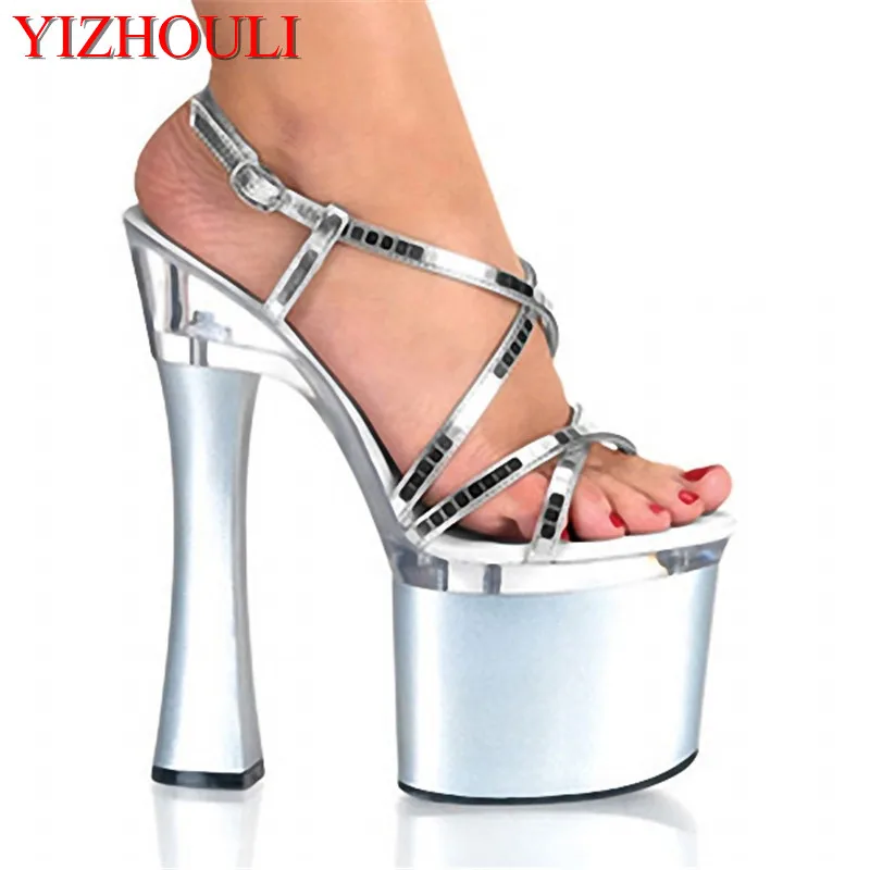 

Shining Silver 18CM Sexy Super High Heel Platforms Pole Dance / Performance / Star / Model Shoes, Wedding Shoes