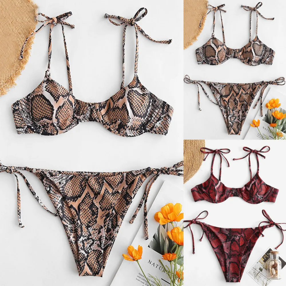 2019 women's split snake print sexy bikini set summer bikinis set women swimsuit push up swimwear sexy e fatos de banho 40J13 (1)