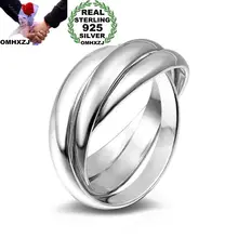 OMHXZJ, модные вечерние кольца для женщин и девушек, подарок на свадьбу, серебряное кольцо с тремя кругами, 925 пробы, RN276