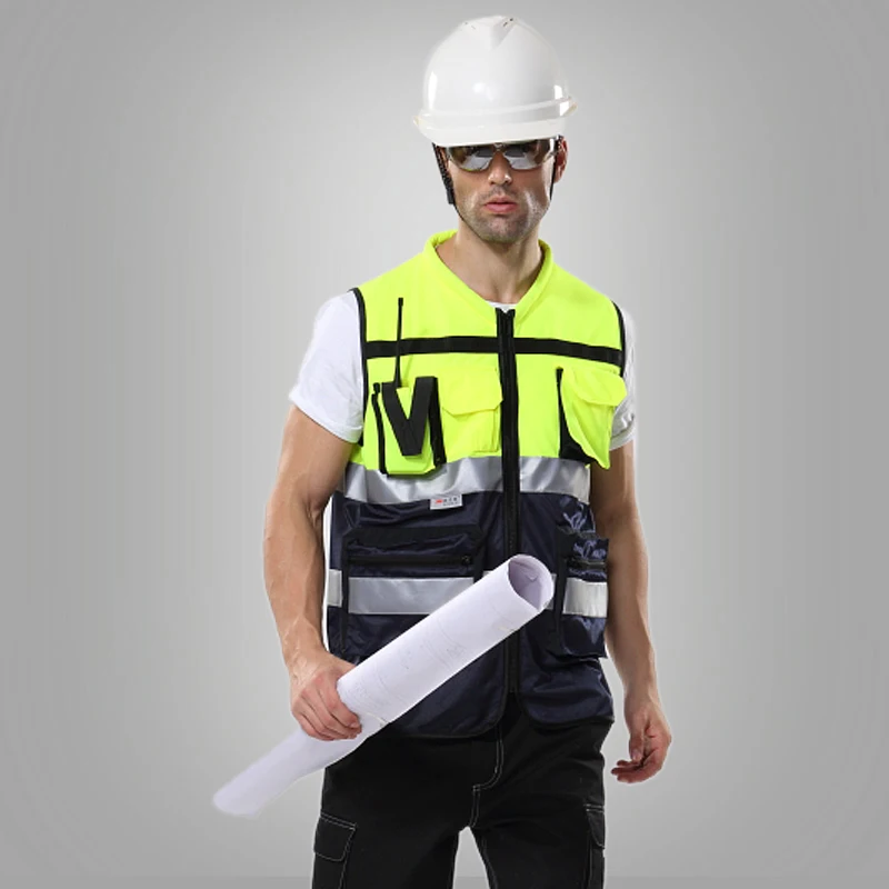 Two tone tool vest multi pockets reflective safety vest work vest