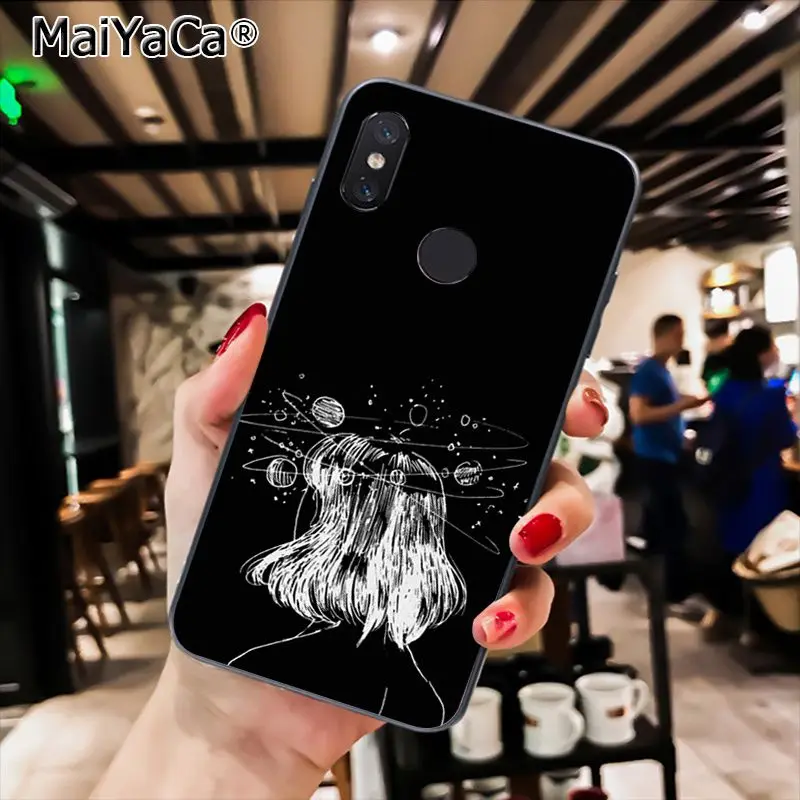 MaiYaCa черный с белой Луной и звездами космический астронавт PhoneCase для Xiaomi Redmi8 4X 6A S2 7A 6A Redmi 5 5Plus Note5 7 Note8Pro - Цвет: A9