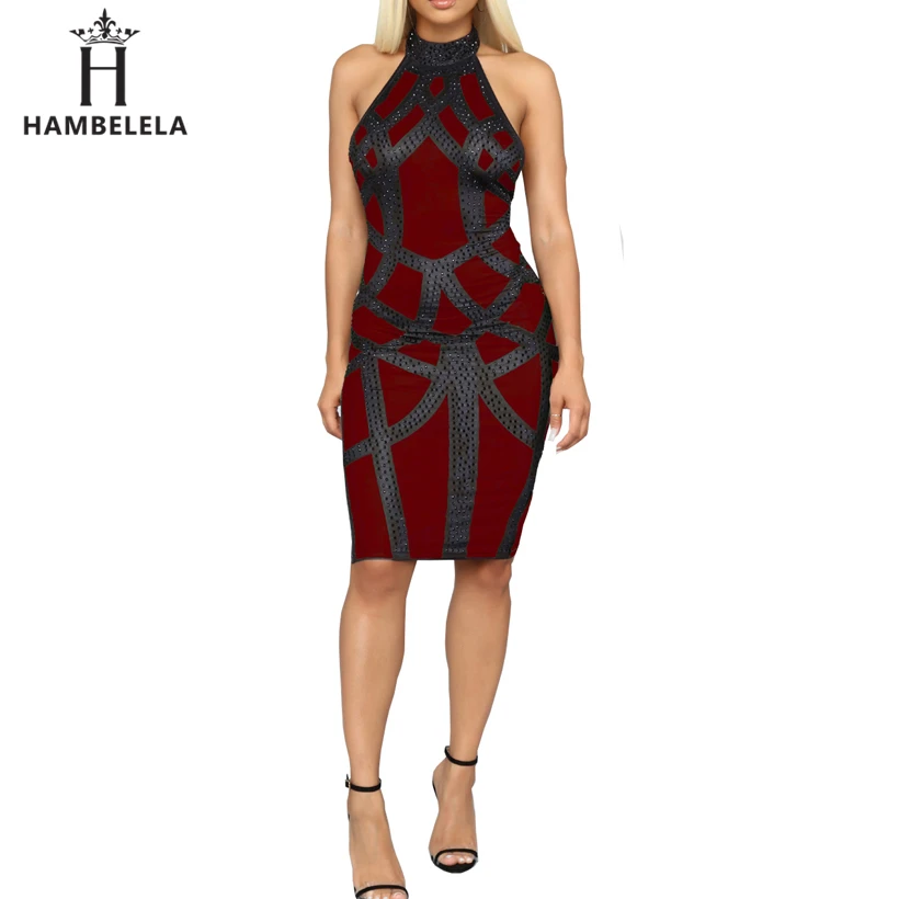 HAMBELELA Fashion Women Striped Bandage Dress Off Shoulder High Neck Sexy PU Bodycon Dress Vestidos 2019 New Casual Women Dress (5)