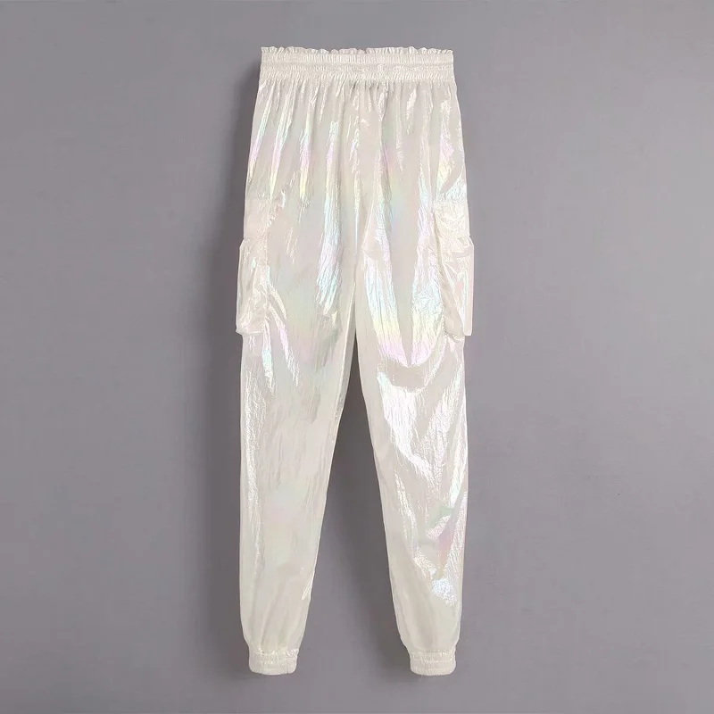 

Stylish Chic Women Multi PU Color Film Pockets Cargo Pants Fashion Streetear Female Trousers Casual Pantalones Mujer