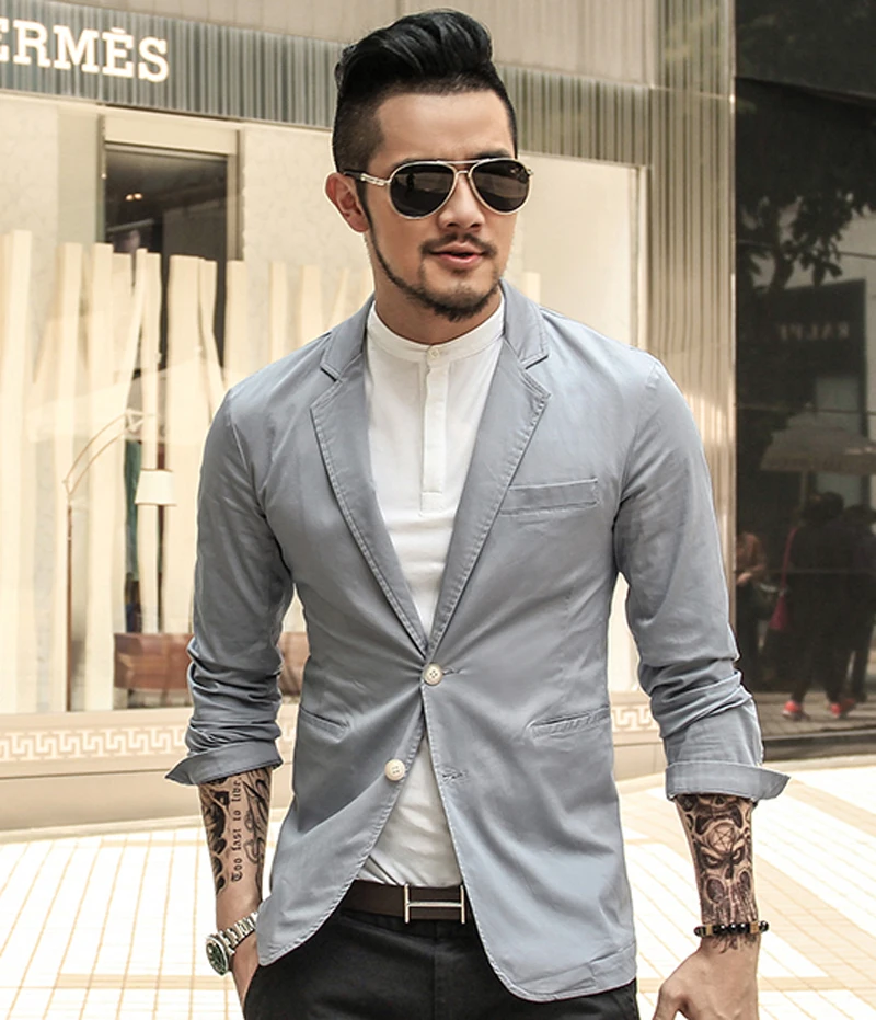 Black Business Casual Men s Suit thin Jacket Men Blazer Slim Fit Cotton Men s Leisure