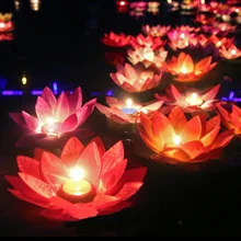 10pcs Multicolor silk lotus lantern light with candle floating pool decorations Wishing Lamp birthday wedding party