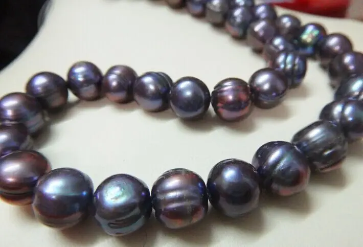 

HUGE 18"12-13MM NATURAL TAHITIAN GENUINE BLACK PEARL NECKLACE