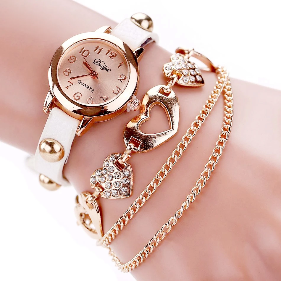 

Duoya Brand Women Bracelet Luxury Wrist Watch For Women Watch Crystal Round Dial Dress Gold Ladies Leather Clock Watch, D020