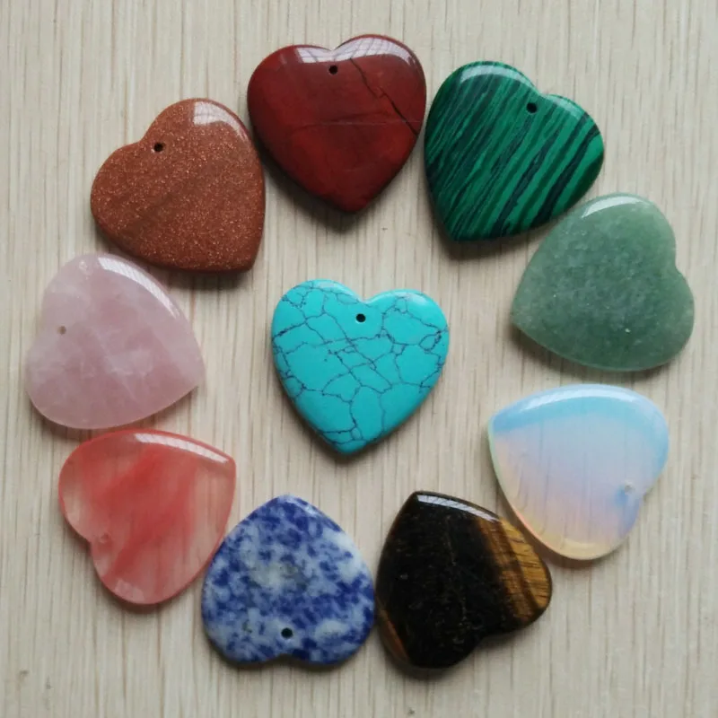 

2018 Trendy high quality assorted heart natural stone charms pendants for jewelry making 35mm 10pcs/lot Wholesale free shipping