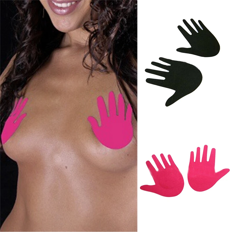 

Black Invisible Women Body Breasts Stickers Disposable Nipple Cover Bra Accessories Hand Shape Bra Pads Adhesive Nipple Covers