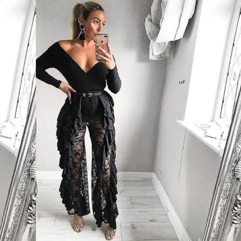 Женские прозрачные сетчатые брюки BKLD Длинные свободные пляжные расклешенные с