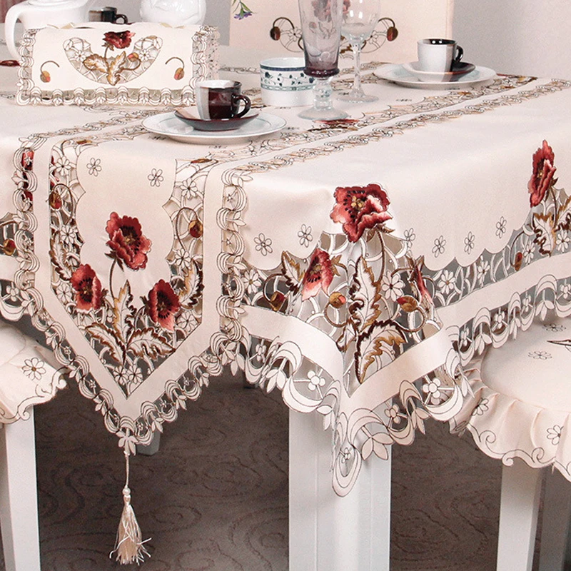 Вышивка полый из скатерти эллипс/прямоугольная чайная ткань скатерти чехлы на стулья для отелей обеденный Свадебный домашний декор