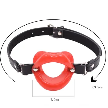 Adult Erotic Products Lip Shape Open Mouth Gag BDSM Sex Toys Leather Band Bondage Rubber Penis Insert Oral Sex Gag For Men Woman 2