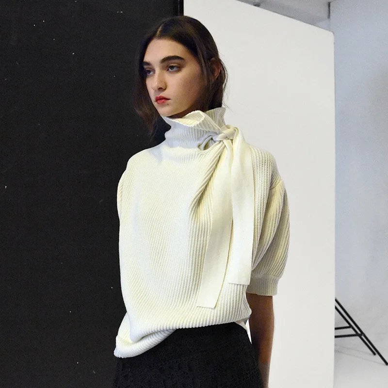 

[DEAT] 2019 Autumn New Fashion Women's High-quality Clothing Sleeve Slim Slimming Five-point Puff Sleeve Bottoming Shirt WI303