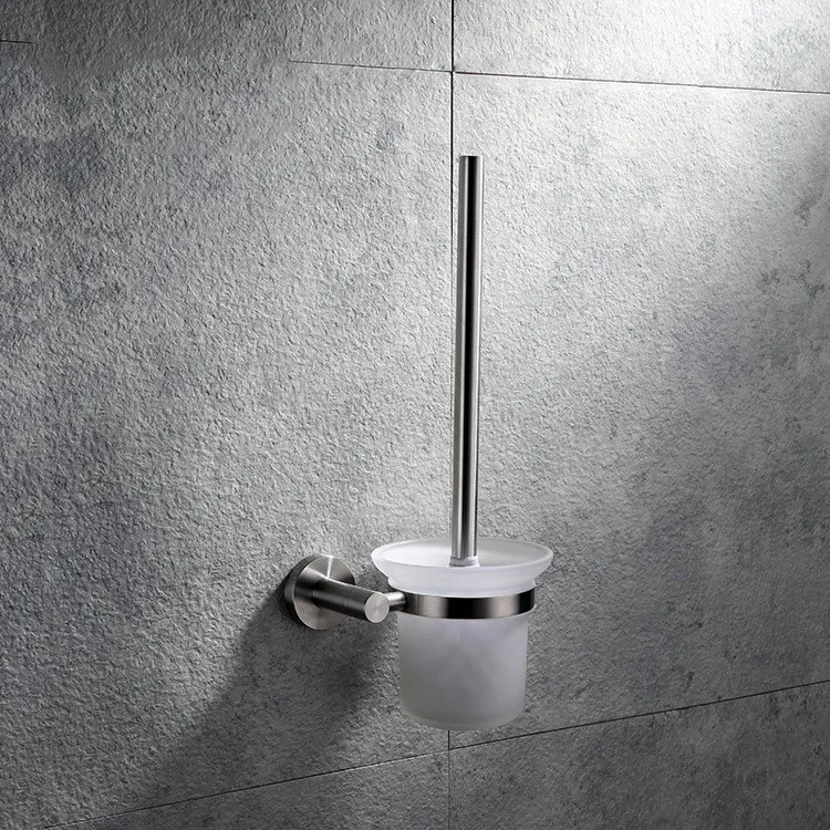 Brushed stainless steel Toilet brush holder with glass cup High quality