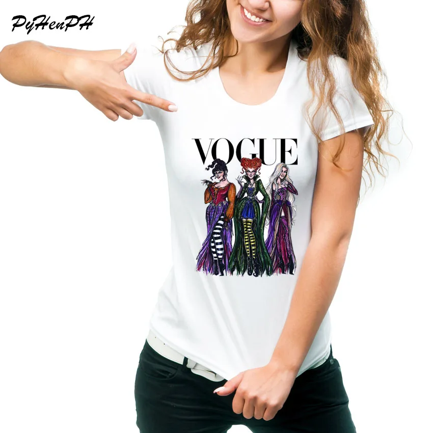 Vogue Hocus Pocus T-Shirt Women Halloween Design Tshirt Short Sleeve Tee Shirt Femme Summer Style Tee Shirts Tumblr Clothing