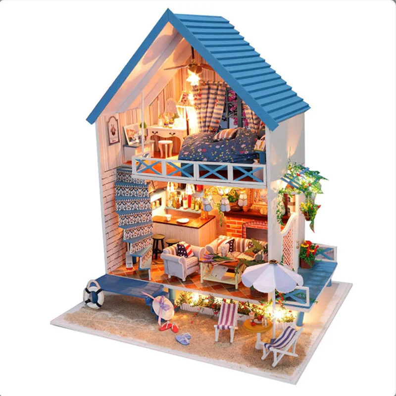KIT fai da te casa delle bambole miniatura in legno con LUCI ARREDO CASA AL CIOCCOLATO