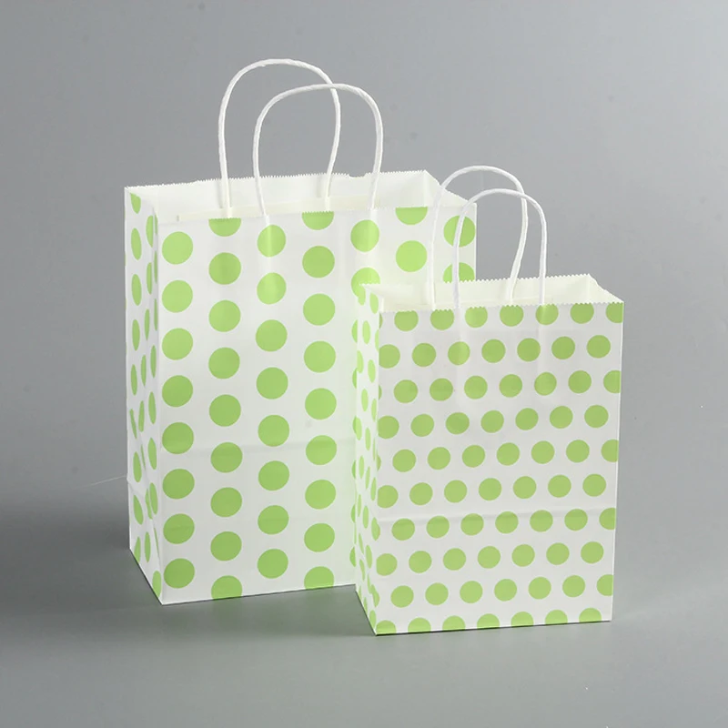 Новая красочная белая крафт-бумага в горошек, 10 шт., пакеты для подарков, перерабатываемые праздничные пакеты с ручками