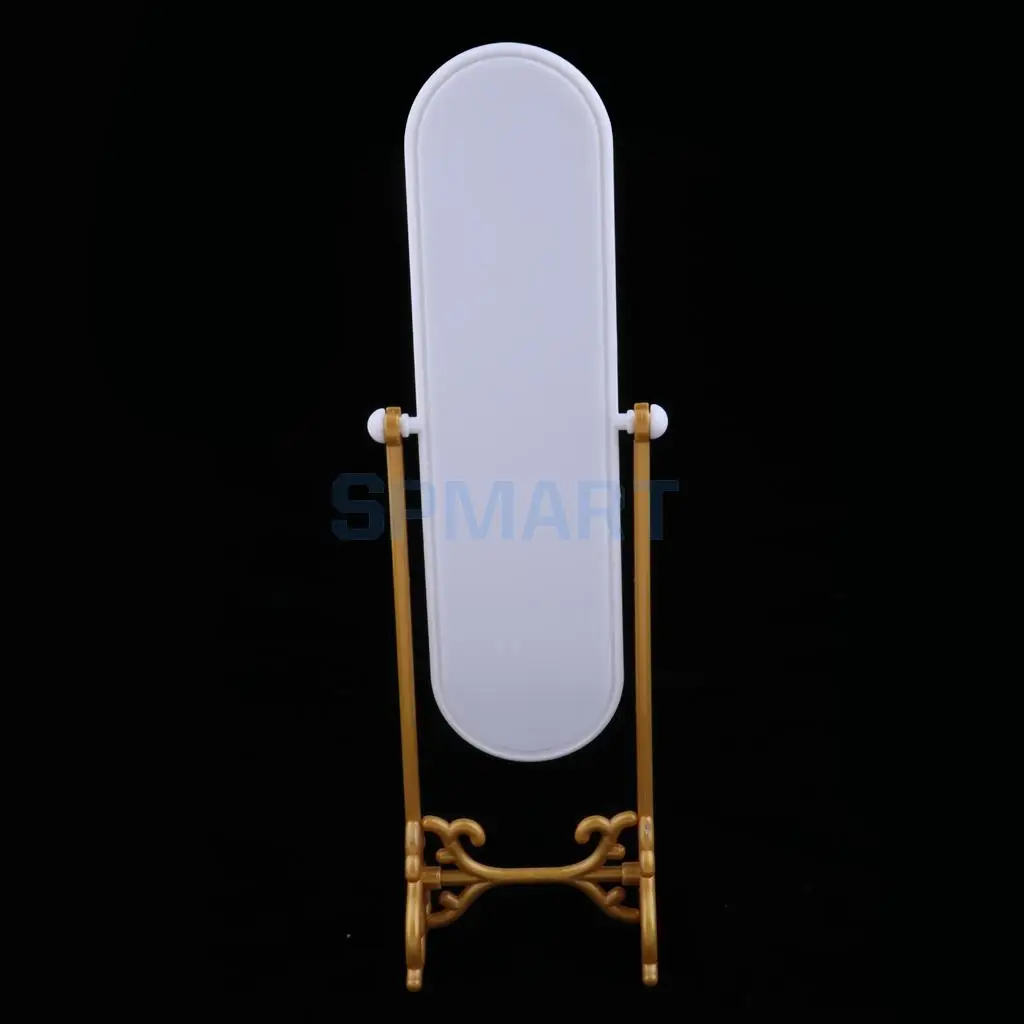 Dollhouse MIniature Bedroom Fitting Room Dressing Mirror Furniture for Doll House Decor Kids Pretend Play Toy Gold