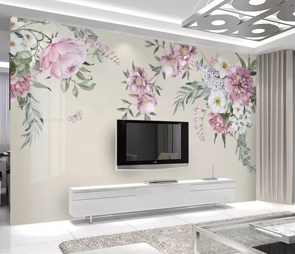 Beibehang пользовательские шелковистые Классические Современные свежие ручной росписью цветочный сад гостиная ТВ фон papel де parede 3d обои