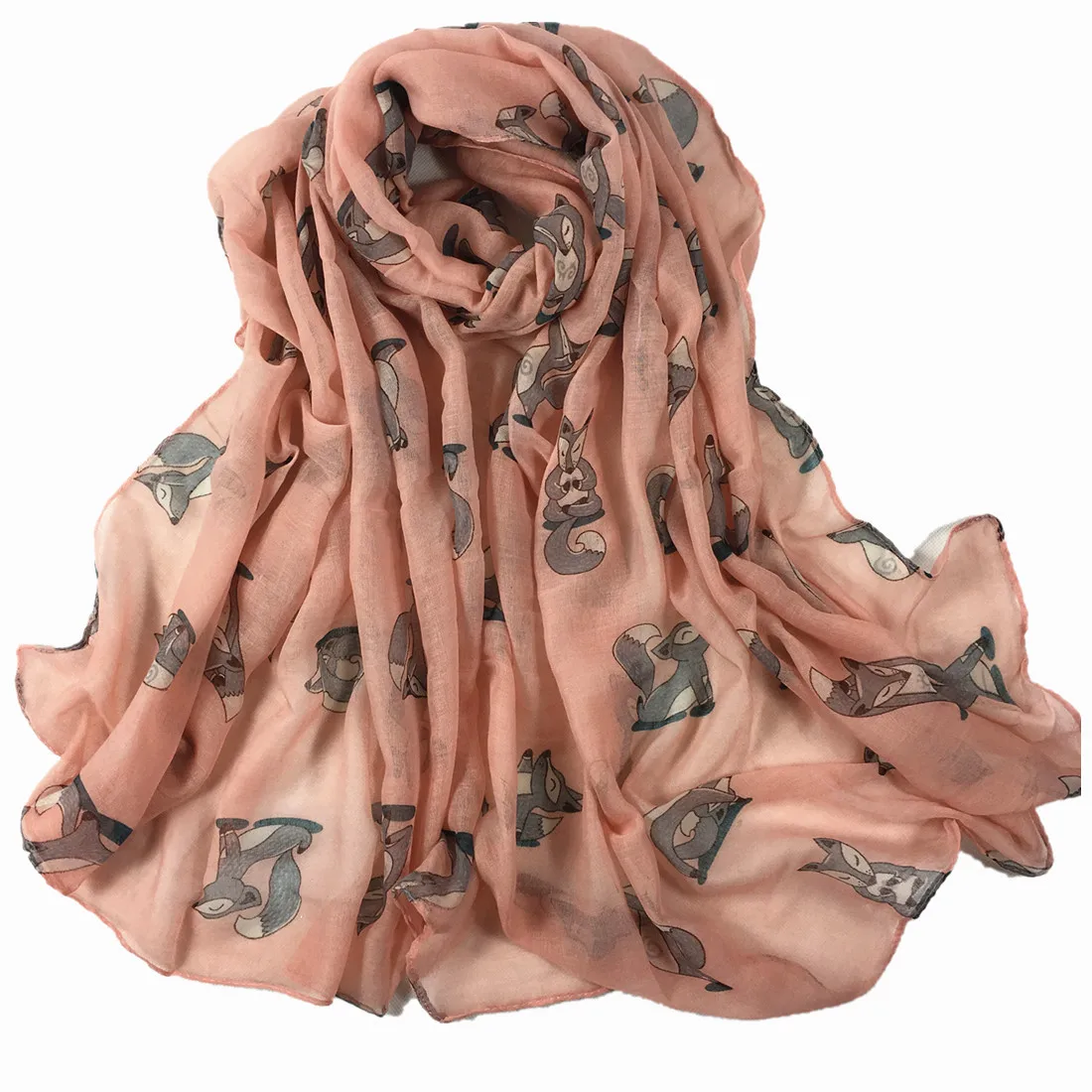 Винтажные женские шарфы с принтом лисы и животных, Длинный мягкий хлопковый шарф, шаль, шарфы для лета и зимы