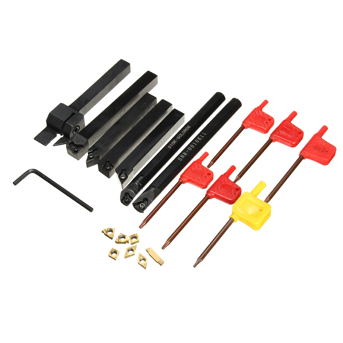 

1Set 10mm 7pcs Boring Bar Lathe Turning Tool Holder with Gold Inserts with 7pcs T8 Wrenches