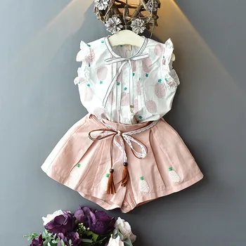 

New Summer Toddler Girl Clothes Suits Sling Print Sleeveless Cotton VEST+PANTS 2Pcs Sets Children Clothing Vetement Enfant Fille