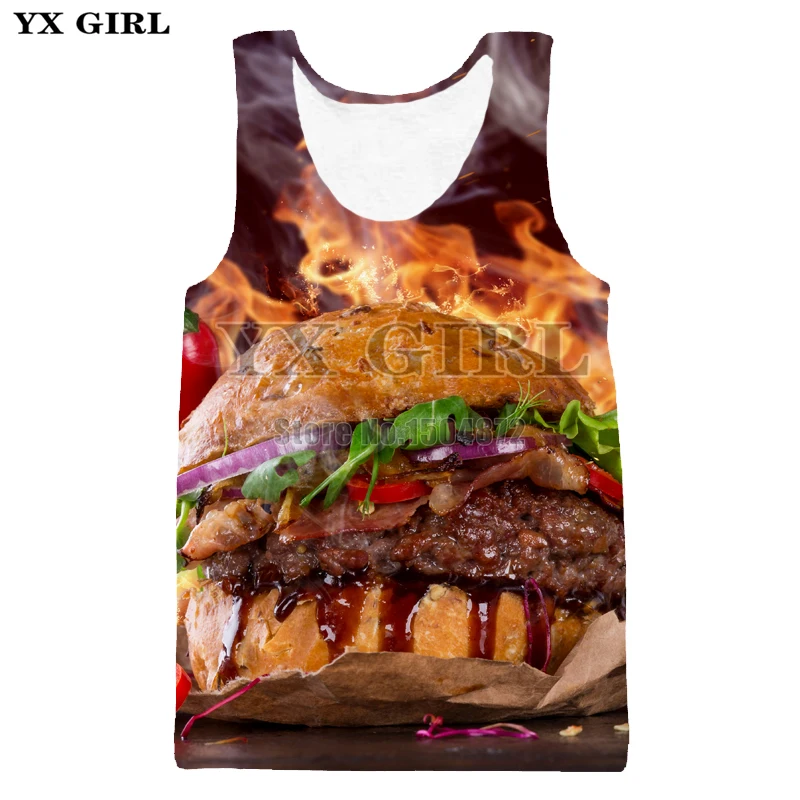 

2018 New Men Summer Vest High Quality Tank Top Funny Food Tank Tops Mens 3d Print Pizza Hamburgers Streetwear Drop shipping