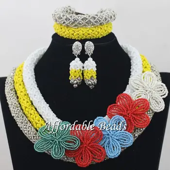 

Colorful Nigerian Beaded Necklaces Sets Nice Beads African Set Charming Design Handmade NCD075