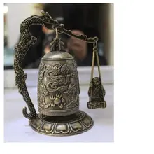 Китайский 2 шт. латунный буддизм Дракон шар храма полка скульптура Винтаж серебро Старый Медь Дешевая серебряная статуя в тибетском стиле