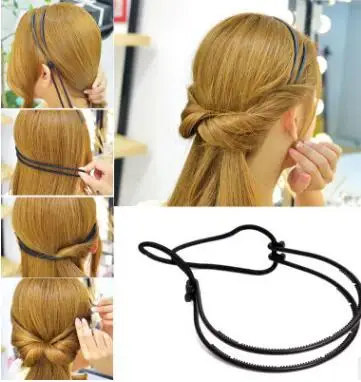 Fashion Woman Hair Accessories Magic Hair Curls Bun Double Hairbands Hair Hoop Braid Black Plastic Headband Hair Bun Maker New