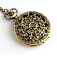 New Vintage POCKET WATCH women chain necklace HOLLOWED HEARTS WEB bronze style Jewelry Dropshipping