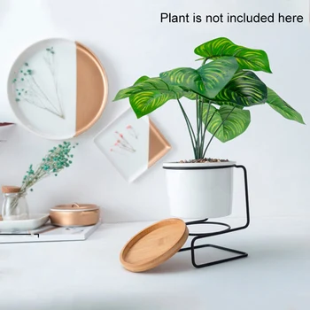 

Planter Pots Indoo White Ceramic Round Bowl Large Planter with Metal Stand/Bamboo Tray for Succulent Planter Cactus New