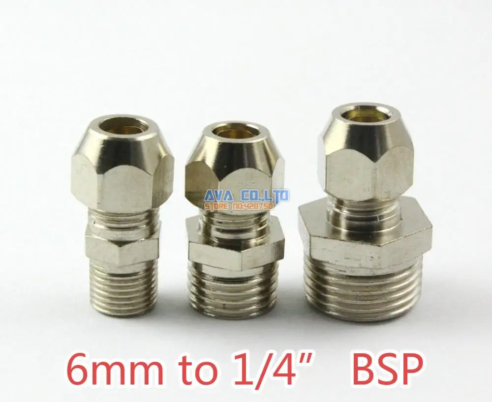 10 Pieces Brass 6mm to 1/4" BSP Compression Connector Fitting Fuel Air