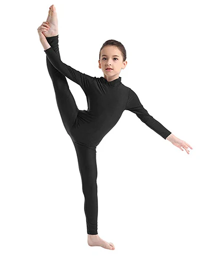 Черный комбинезон с длинными рукавами для девочек и мальчиков; боди из спандекса и лайкры; Облегающий комбинезон для детей; танцевальные костюмы - Цвет: Черный