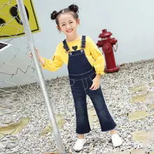 Джинсовый комбинезон для маленьких девочек, синий сапог, джинсы с разрезами, весенне-осенние новые брендовые комбинезоны, детские штаны для девочек, свободные леггинсы ws185