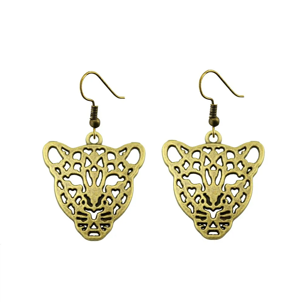 Vintage New Fashion Simple 28x26mm Leopard Head Charming Drop Dangle Earrings For Lady Women