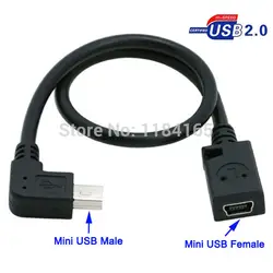 90 градусов мини USB Женский к Мини USB штепсельный кабельный переходник для мобильного телефона Удлинительный кабель адаптер 27,5 см