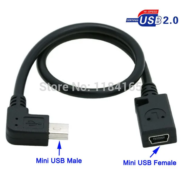 

90 Degree Mini USB Female to Mini USB Male Cable Adapter Cell Phone Extention Cable Adapter 27.5cm