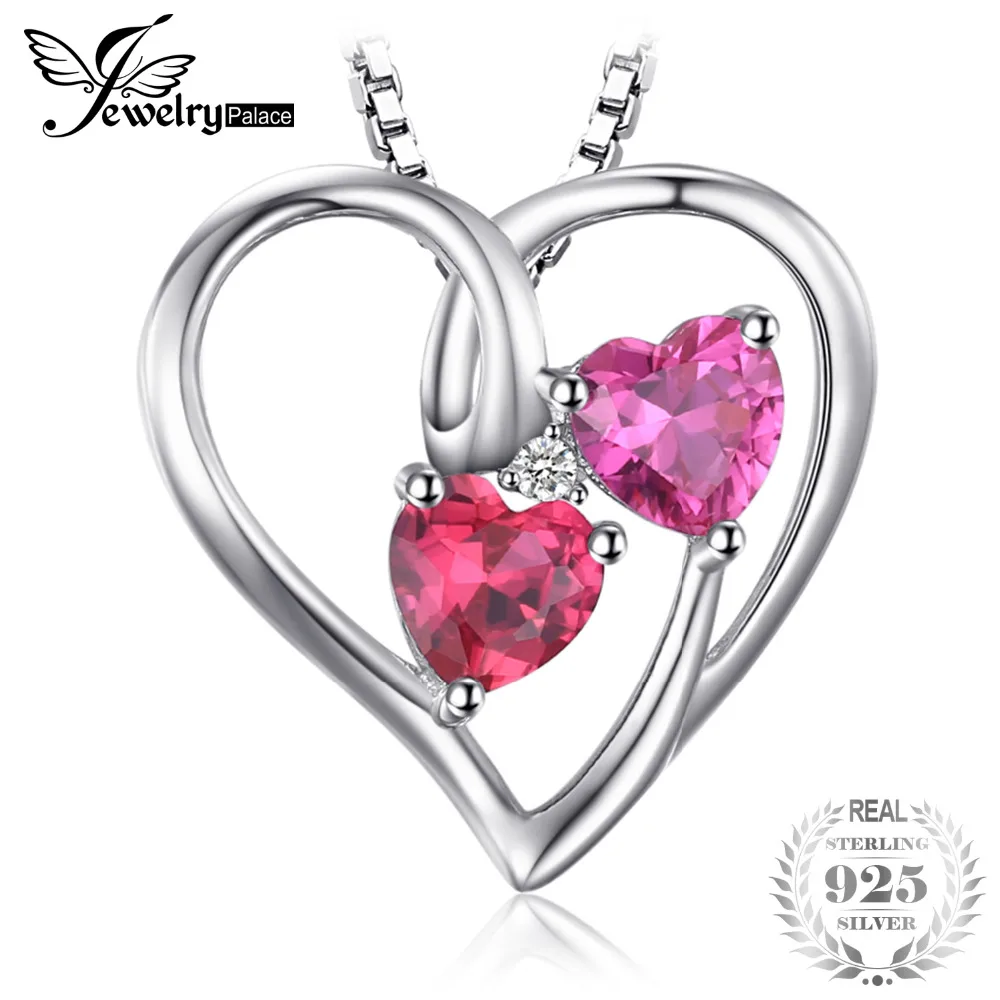 

JewelryPalace Love 1.2ct Heart Created Ruby Pink Sapphire Necklaces & Pendant 925 Sterling Silver Include a 45cm Chain For Women