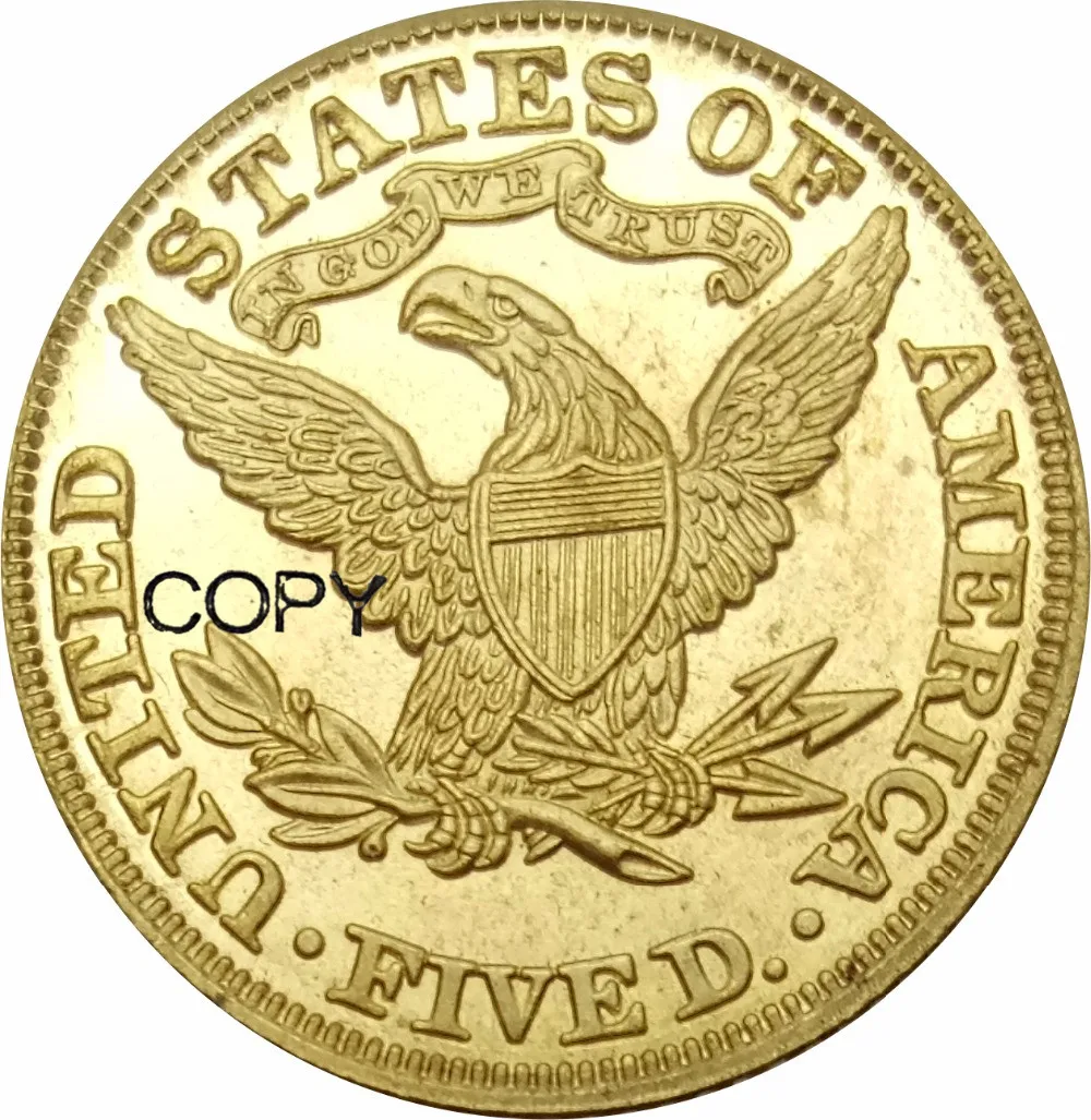 

United States of America 5 Dollars Liberty Coronet Head - Half Eagle With motto 1890 Brass Copy Coin