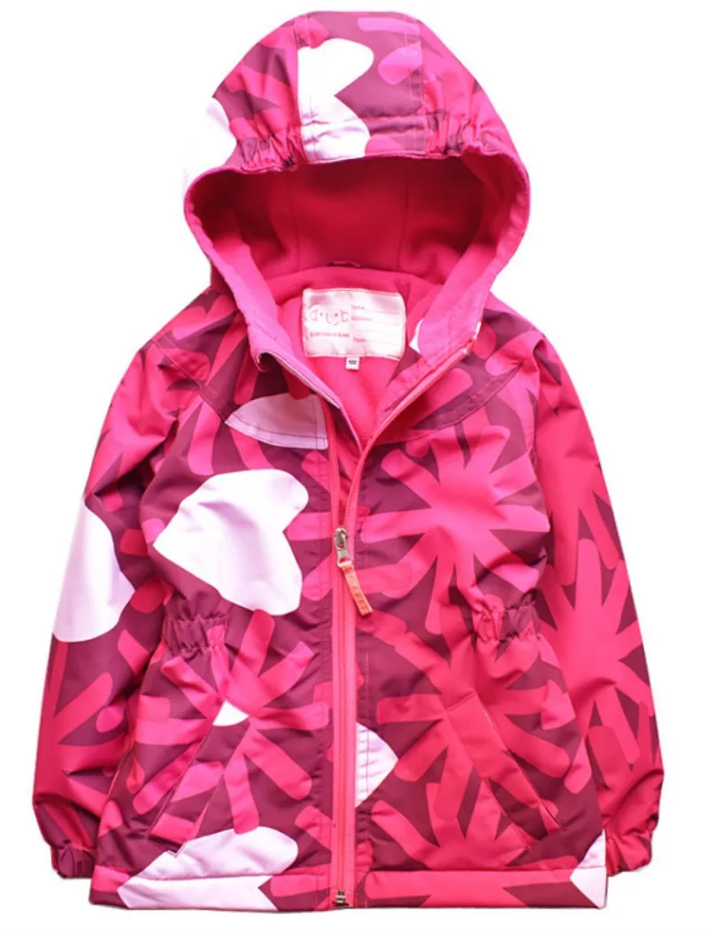 В горошек для девочки с капюшоном, защита от ветра, от дождя верхняя куртка с плюшевой подкладкой детская верхняя одежда Качественная детская одежда - Цвет: Pink