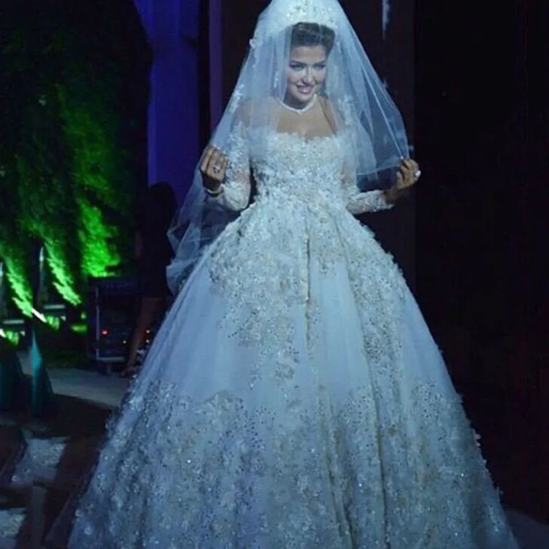 Saudi-Arabia-Long-Sleeve-Lace-Ball-Gown-Wedding-Dresses-Robe-De-Mariage-2016-Unique-Vestido-De (1)