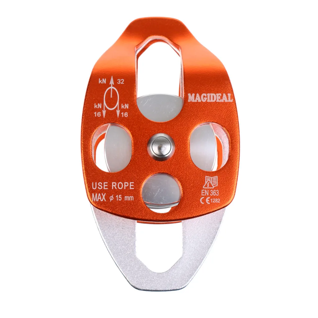 32KN Double Side Swing Pulley Aluminium Magnesium Alloy Fixed Mountaineering Rope Climbing Rappelling Survival Equipment